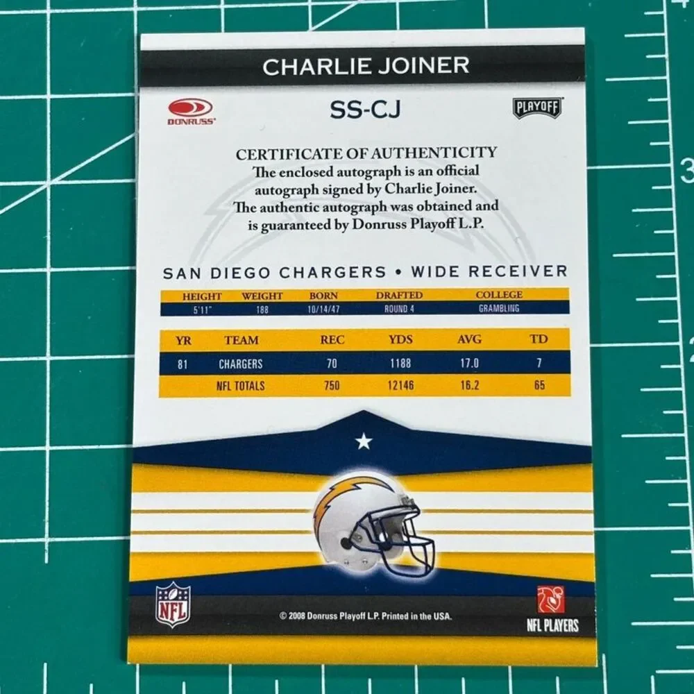 2008 Donruss Silver Signatures Charlie Joiner #SS-CJ Auto Autograph Chargers HOF